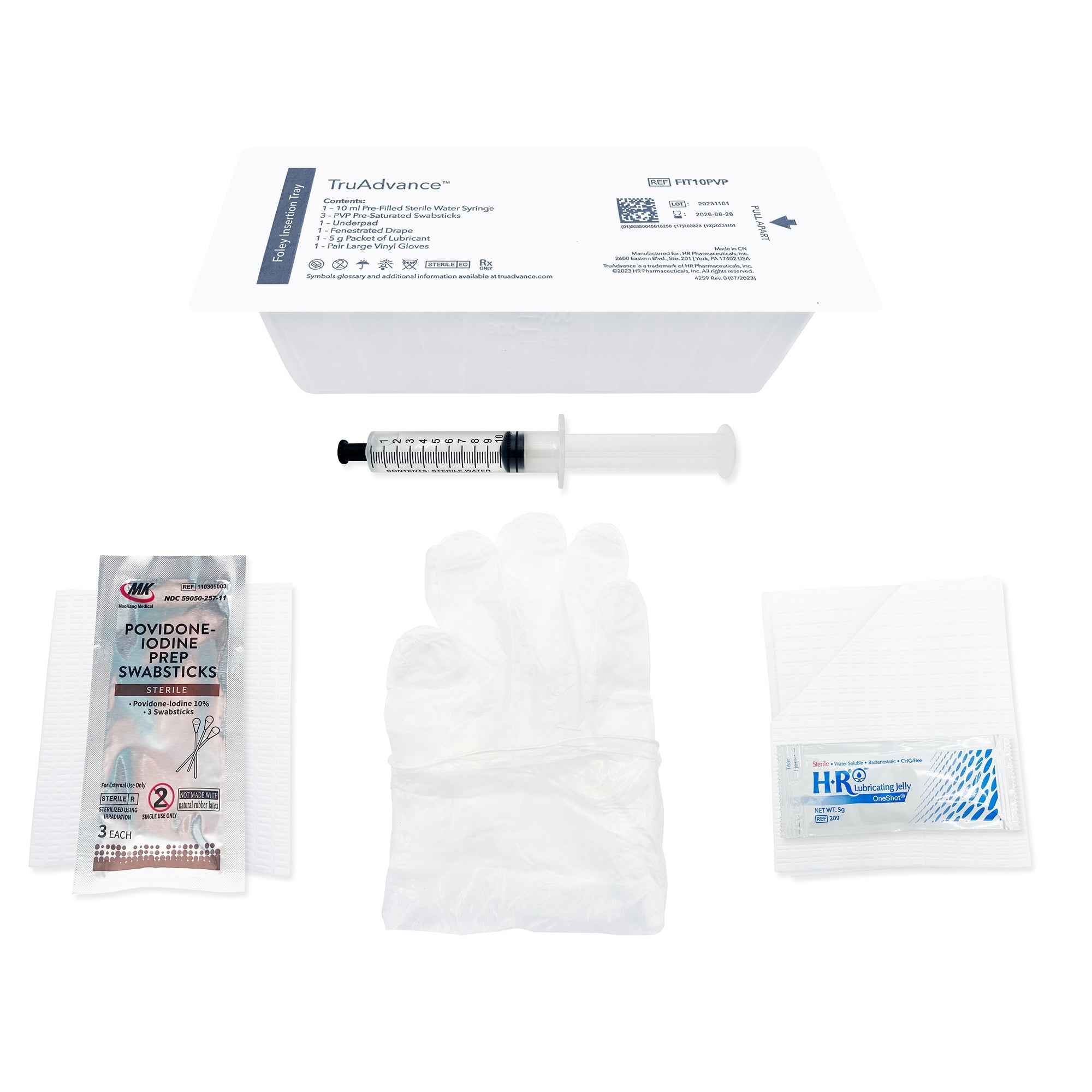 TruAdvance Foley Insertion Tray with 10mL Water Syringe and PVP Swabsticks