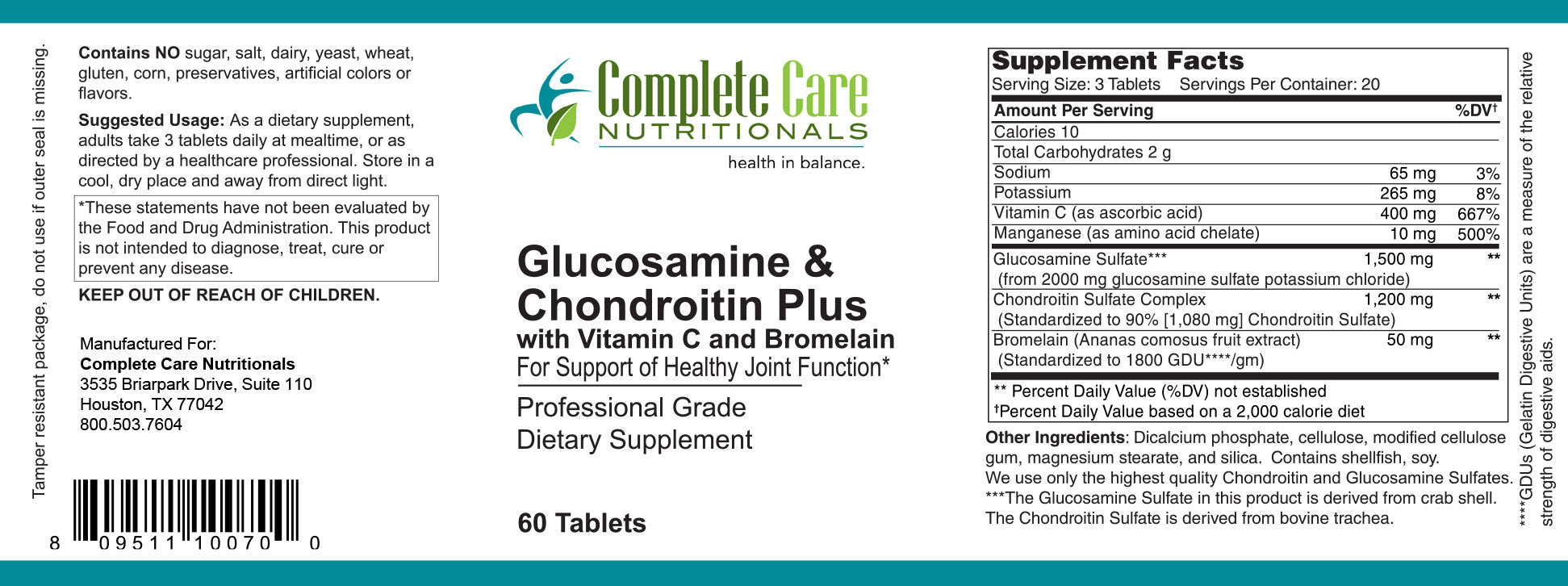 Glucosamine & Chondroitin Plus - 60 count
