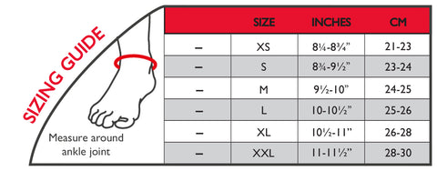 Image of themoskin ankle wrap sizing chart