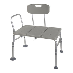 Knocked Down Bath Transfer Bench Removable Arm Rail 17-1/2 to 22-1/2 Inch Seat Height 400 lbs. Weight Capacity