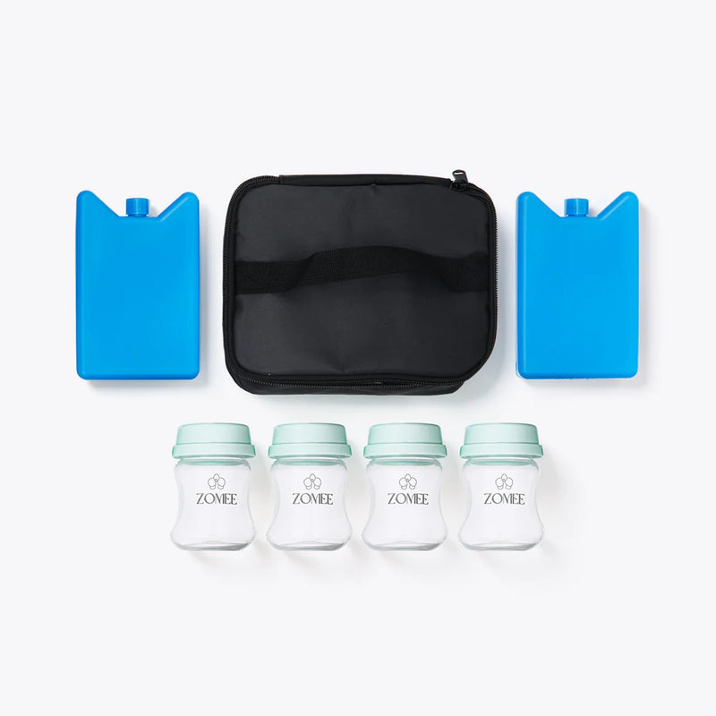 Zomee Cooler Bag With 4 Zomee Wide Neck Bottles, 140 mL