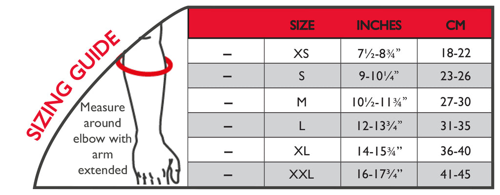 Thermoskin elbow wrap sizing chart