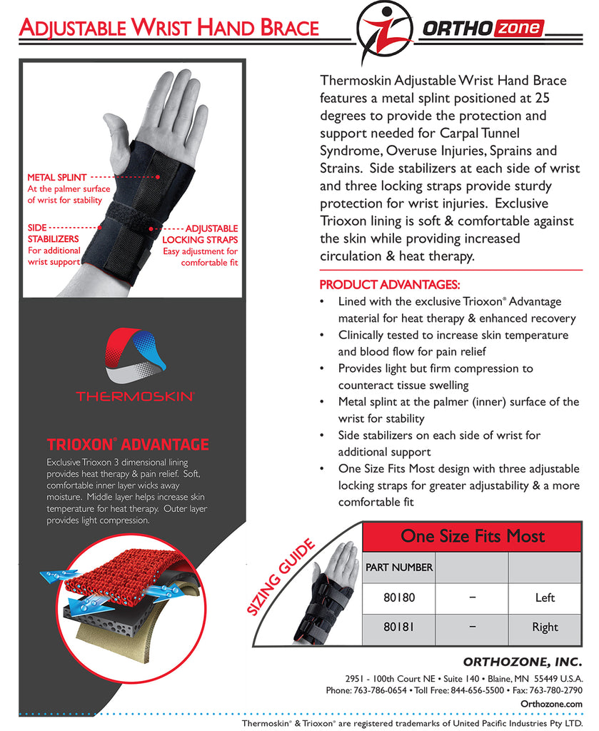 thermoskin adjustable wrist and hand brace for left or right hand product description page
