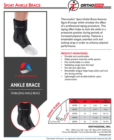 Image of Thermoskin Sport Ankle Brace black information sheet