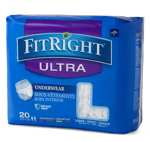 Image of FitRight Ultra Protective Underwear LARGE Moderate Absorbency 40-56" (20 Count)