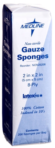 Image of GAUZE,SPONGE,2"X2",8PLY,NS,LF,200/PK
