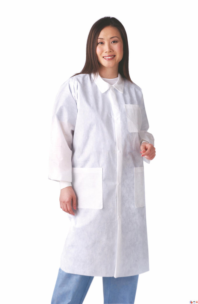 Disposable Knit Cuff / Traditional Collar Multi-Layer Lab Coats | WHITE