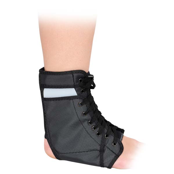 Swede-O Ankle Lok Brace with knit tongue, in black, on ankle